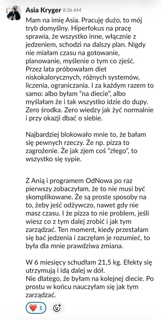 odNowa, efekty klientki: Asia minus 21,5 kg w 6 miesięcy